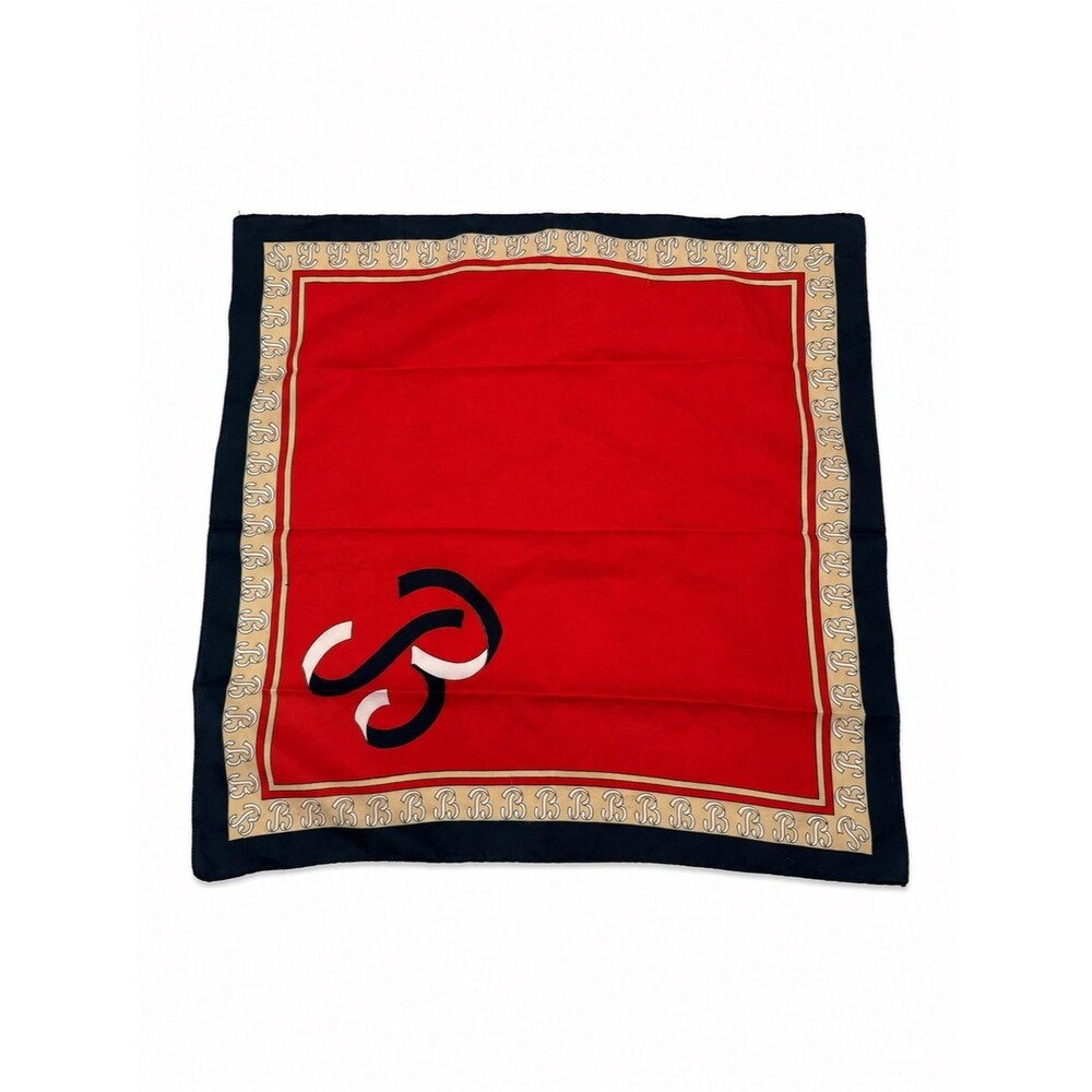 Vintage Red Monogram Border Square Scarf Navy Letter B Accessory